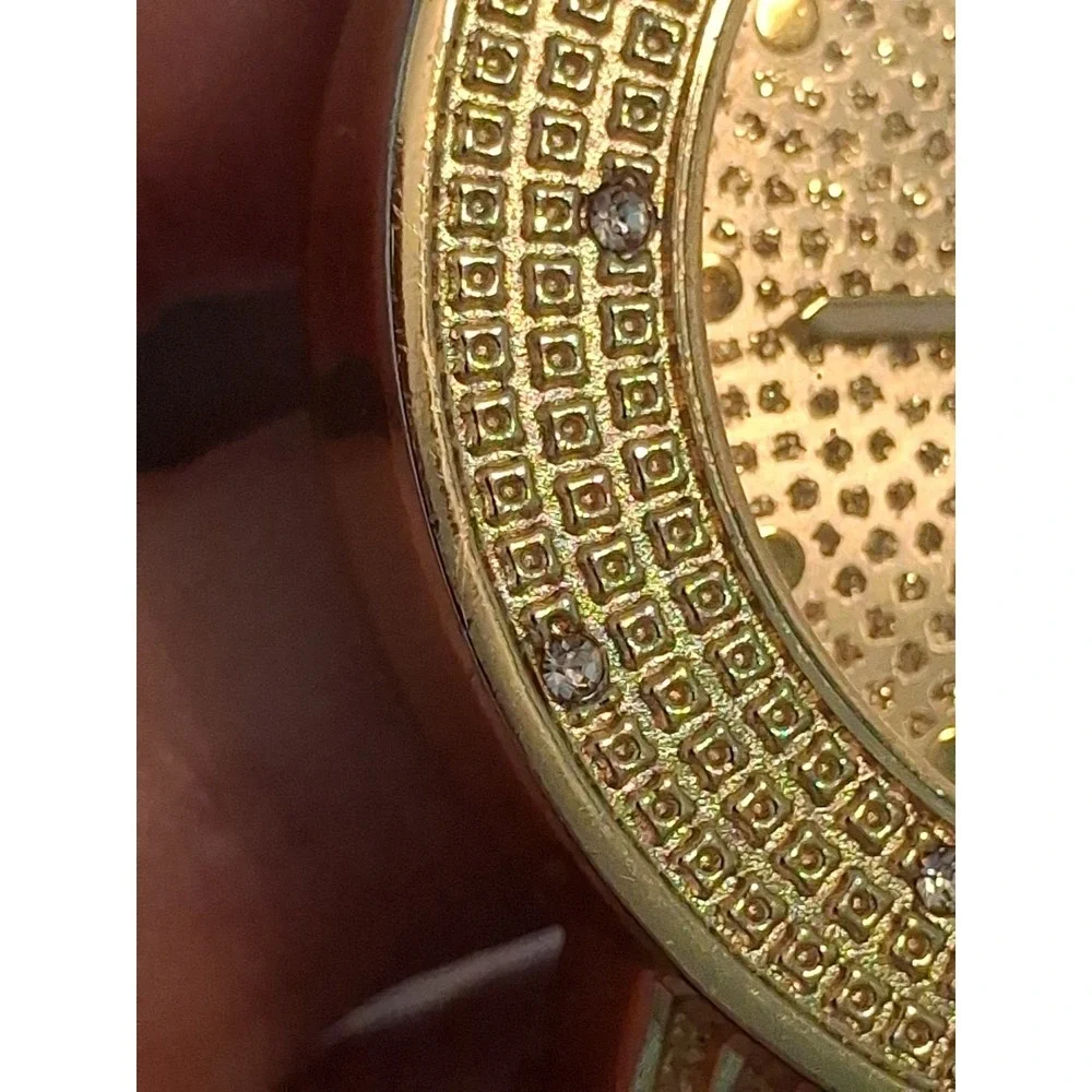 Techno Pave 7204 Iced Out 55mm Mens Watch. Goldtone, Black Silicone Band,Gems.